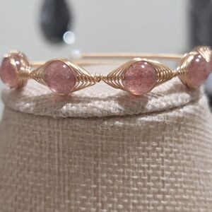 Elegant Pink Sand Stone Wire-Wrapped Bracelet